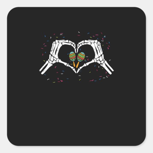 スケルトンハンドハートマラカスCinco De Mayoメキシコ スクエアシール (正面)