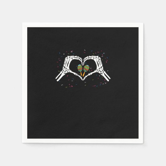 スケルトンハンドハートマラカスCinco De Mayoメキシコ スタンダードカクテルナプキン (正面)