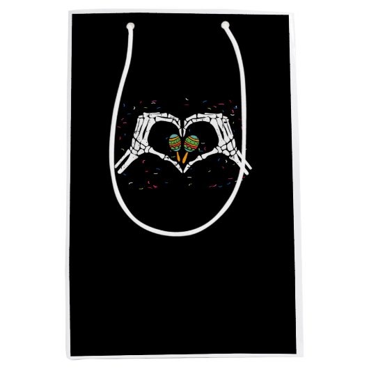 スケルトンハンドハートマラカスCinco De Mayoメキシコ ミディアムペーパーバッグ (正面)