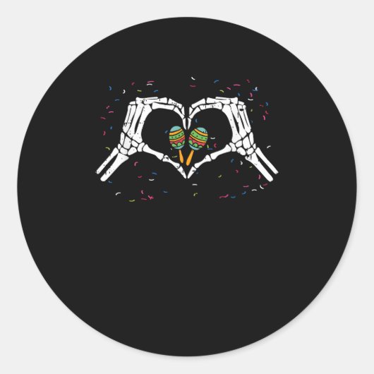 スケルトンハンドハートマラカスCinco De Mayoメキシコ ラウンドシール (正面)