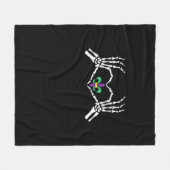 スケルトンハンドハートマルディグラ フリースブランケット (正面(横))