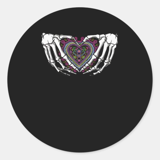 スケルトンハンドハートミュートメキシコの死の日 ラウンドシール (正面)