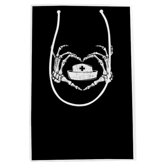 スケルトンハンドハートレイジーハロウィーンのおもしろい衣装N ミディアムペーパーバッグ (正面)