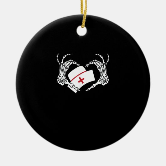 スケルトンハンドハートレイジーハロウィーンコスチュームぬる セラミックオーナメント (正面)