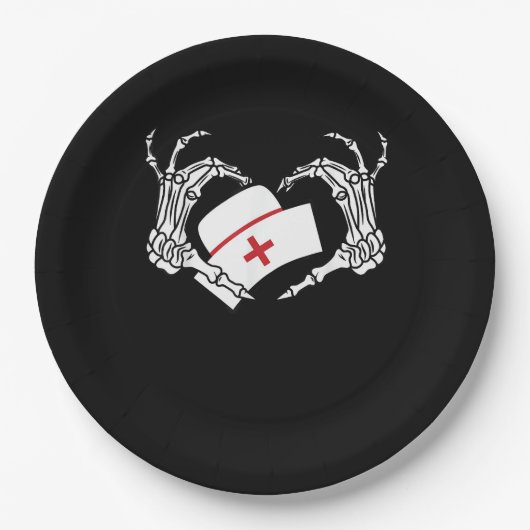 スケルトンハンドハートレイジーハロウィーンコスチュームぬる ペーパープレート (正面)
