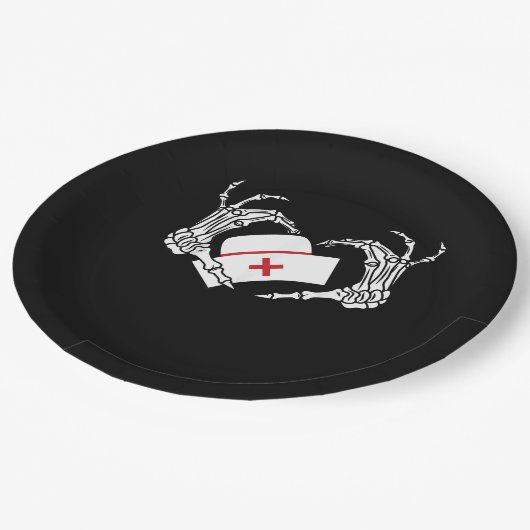 スケルトンハンドハートレイジーハロウィーンコスチュームぬる ペーパープレート (アングル)