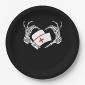 スケルトンハンドハートレイジーハロウィーンコスチュームぬる ペーパープレート (正面)