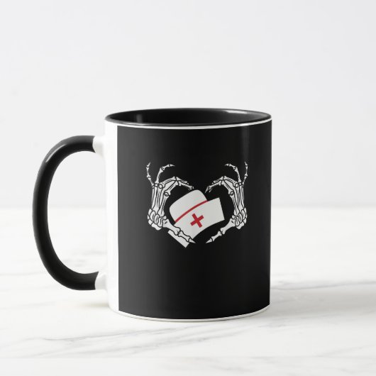 スケルトンハンドハートレイジーハロウィーンコスチュームぬる マグカップ (左)