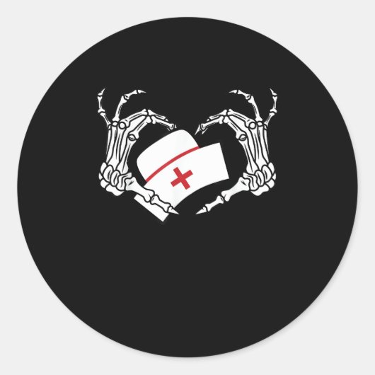 スケルトンハンドハートレイジーハロウィーンコスチュームぬる ラウンドシール (正面)