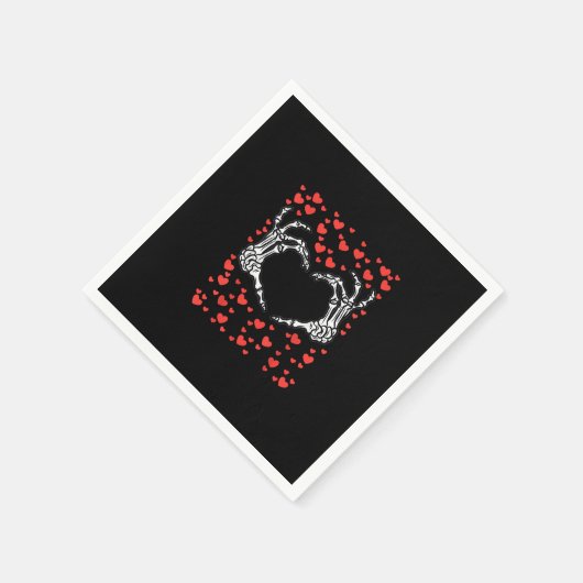 スケルトンハンドハートヴァレンティスデイおもしろいクラシック スタンダードカクテルナプキン (角)