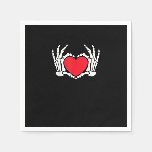 スケルトンハンドハートヴァレンティスデイおもしろいミーム スタンダードカクテルナプキン (正面)