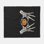 スケルトンハンドハート及びカボチャおもしろいスカルハロー フリースブランケット (正面(横))