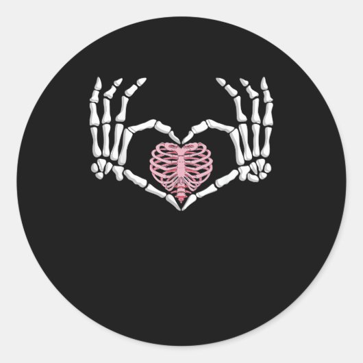 スケルトンハンドハート面白いハロウィーン女性男性 ラウンドシール (正面)