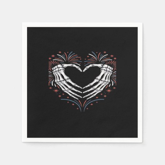 スケルトンハンドハート4th Of Usa Patriotic American スタンダードカクテルナプキン (正面)