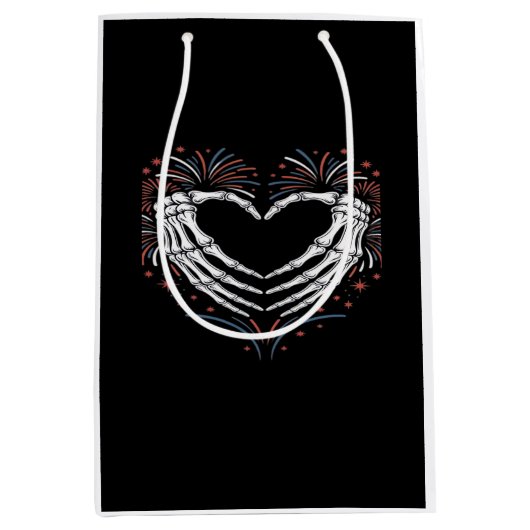 スケルトンハンドハート4th Of Usa Patriotic American ミディアムペーパーバッグ (正面)