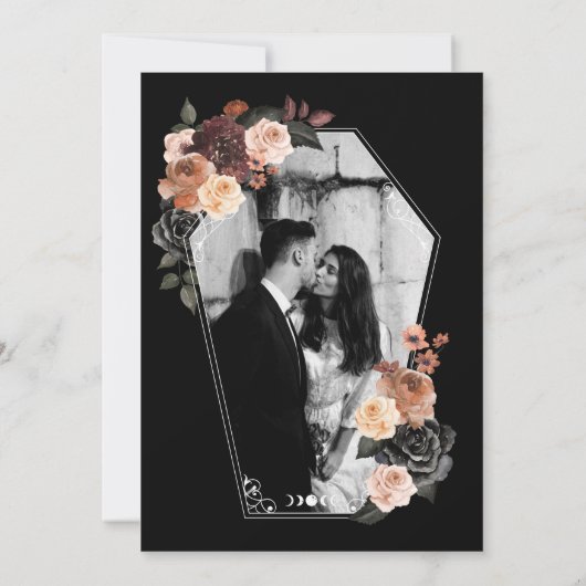 スケルトンハンドリングや輪ゴシック秋の結婚式日付の保存 招待状 (裏面)