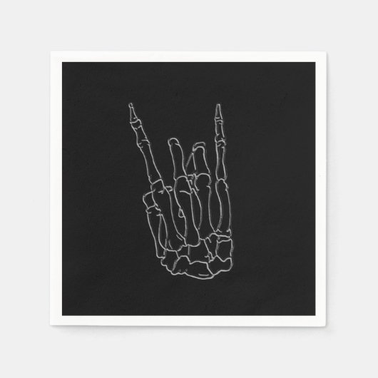 スケルトンハンドロックスターブラックバースデーパーティー スタンダードカクテルナプキン (正面)