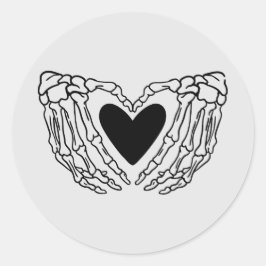 スケルトンハンド保持ハートステッカー ラウンドシール