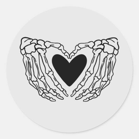 スケルトンハンド保持ハートステッカー ラウンドシール (正面)