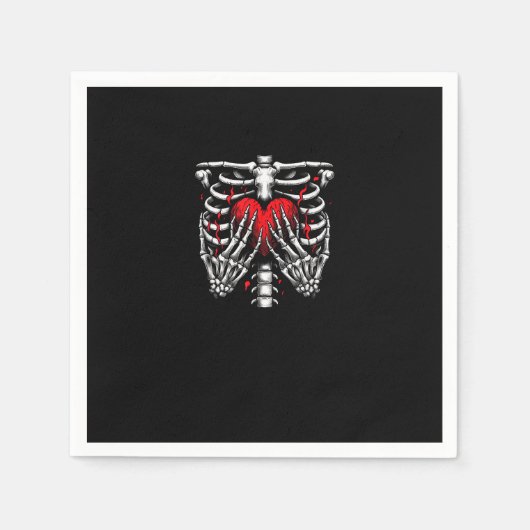 スケルトンハンド保持ハートハロウィーン衣装おもしろい スタンダードカクテルナプキン (正面)