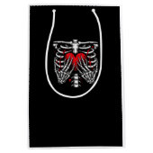 スケルトンハンド保持ハートハロウィーン衣装おもしろい ミディアムペーパーバッグ (正面)