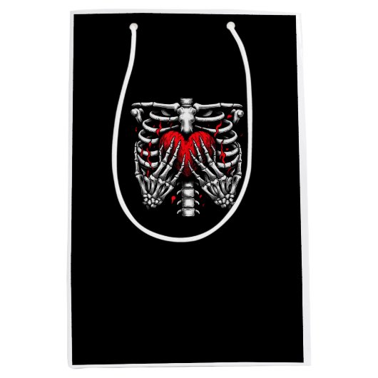 スケルトンハンド保持ハートハロウィーン衣装おもしろい ミディアムペーパーバッグ (正面)