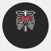 スケルトンハンド保持ハートハロウィーン衣装おもしろい ラウンドシール (正面)