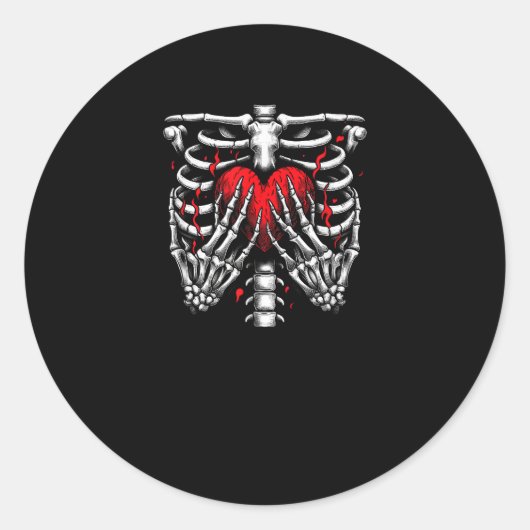 スケルトンハンド保持ハートハロウィーン衣装おもしろい ラウンドシール (正面)