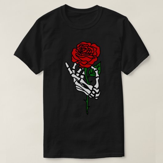 スケルトンハンド保持バラTシャツ、Tattoo Shirts Tシャツ (デザイン正面)