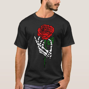 スケルトンハンド保持バラTシャツ、Tattoo Shirts Tシャツ