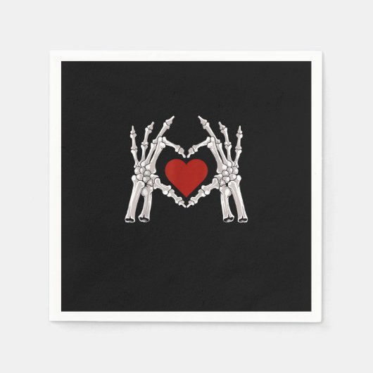 スケルトンハンド型枠Aハート付き赤いハート スタンダードカクテルナプキン (正面)