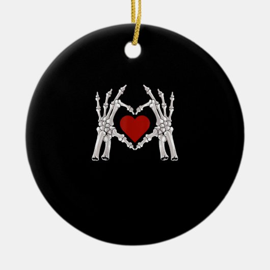 スケルトンハンド型枠Aハート付き赤いハート セラミックオーナメント (正面)