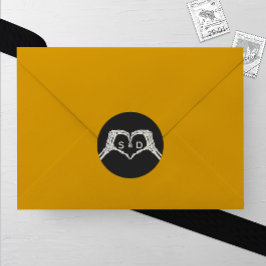 スケルトンハンド結婚ハート ラウンドシール