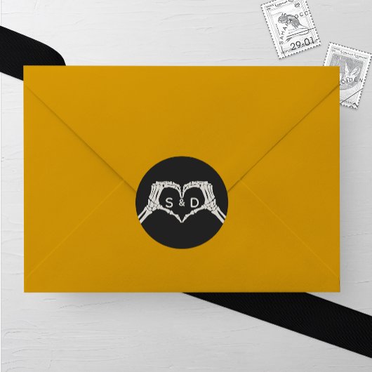 スケルトンハンド結婚ハート ラウンドシール