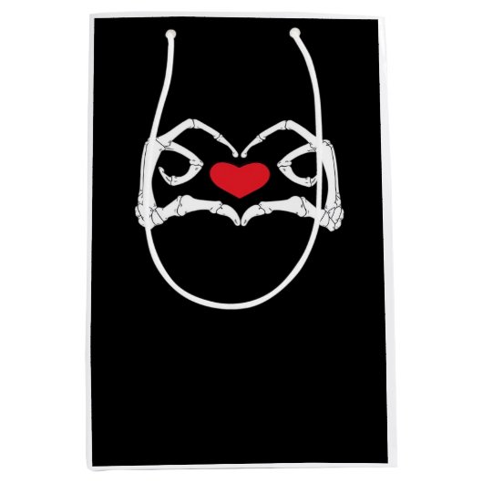 スケルトンハートと手おもしろい ミディアムペーパーバッグ (正面)