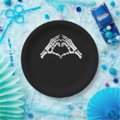 スケルトンハートと手のサイン ペーパープレート (パーティー)