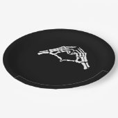 スケルトンハートと手のサイン ペーパープレート (アングル)