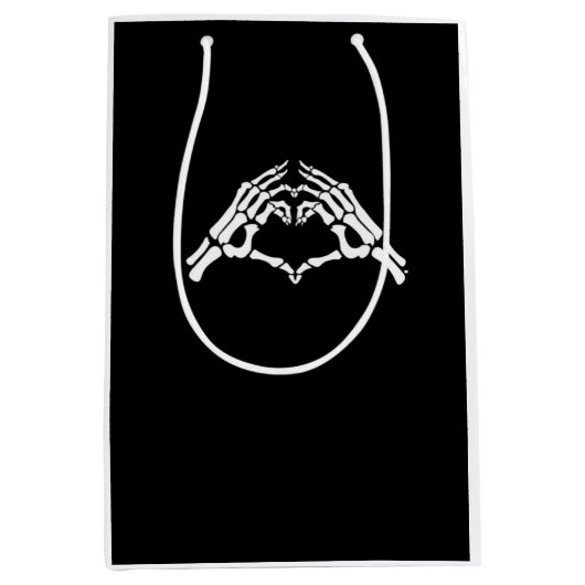 スケルトンハートと手のサイン ミディアムペーパーバッグ (正面)