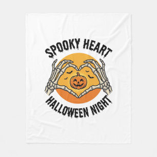 スケルトンハートハロウィーンアンティークハンドデザイン１ フリースブランケット