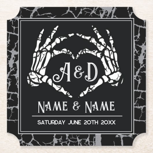 スケルトンハートハンズコ結婚ースターズブラックパーティー ペーパーコースター (正面)