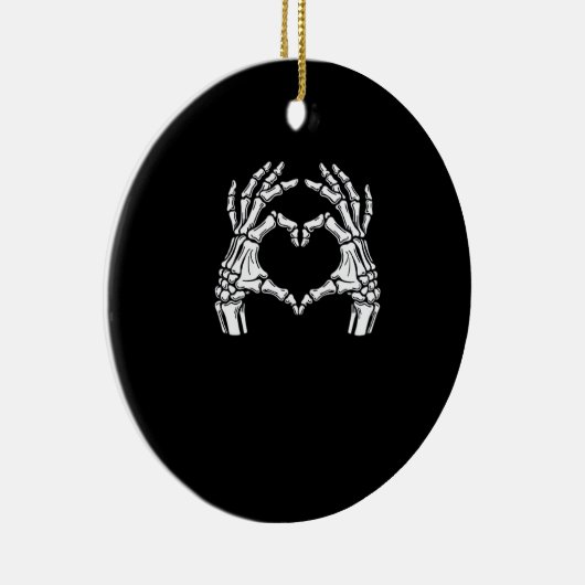 スケルトンハートハンドサインハロウィーン衣装ウイルス セラミックオーナメント (右)