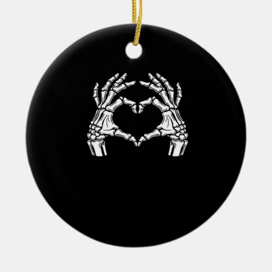 スケルトンハートハンドサインハロウィーン衣装ウイルス セラミックオーナメント (正面)