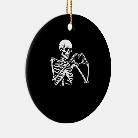 スケルトンハートハンドサインハロウィーン衣装トレンディ セラミックオーナメント (右)