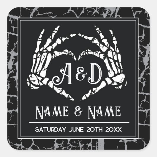 スケルトンハートハンド結婚式用シールラベル スクエアシール (正面)