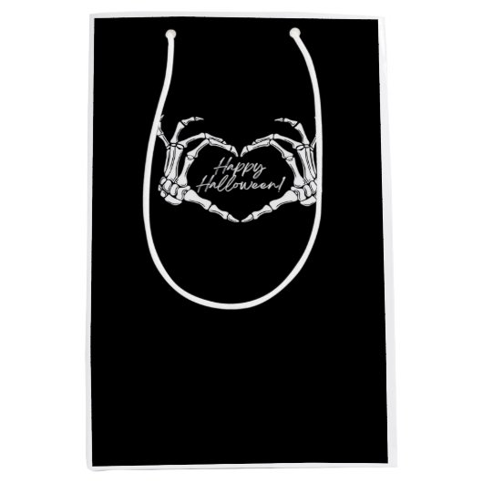 スケルトンハートハンド、ハッピーハローウィンスケルトン、Ha ミディアムペーパーバッグ (正面)