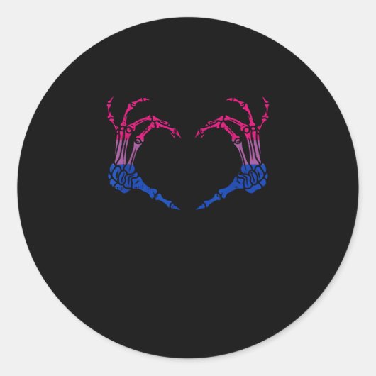 スケルトンハートバイセクシュアルLgbt-Qプライドスカルハンド ラウンドシール (正面)