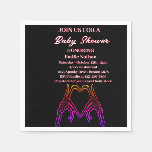 スケルトンハートベビーシャワー スタンダードカクテルナプキン (正面)