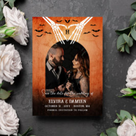 スケルトンハートモノグラムゴシック写真Save the Date セーブザデート