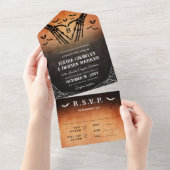 スケルトンハートモノグラムハロウィン結婚ゴシック オールインワン招待状 (貼ってはがせる)