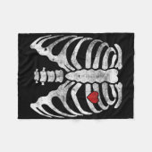 スケルトンハートリブケージX線大人キッズおもしろいハロ フリースブランケット (正面(横))